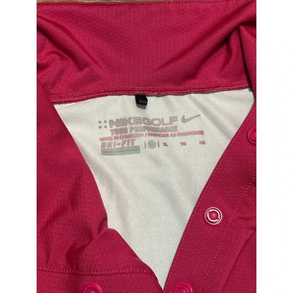 Nike Golf Tour Performance Women Pink Dot Print Snap Polo Mock Neck Shirt Sz XL
